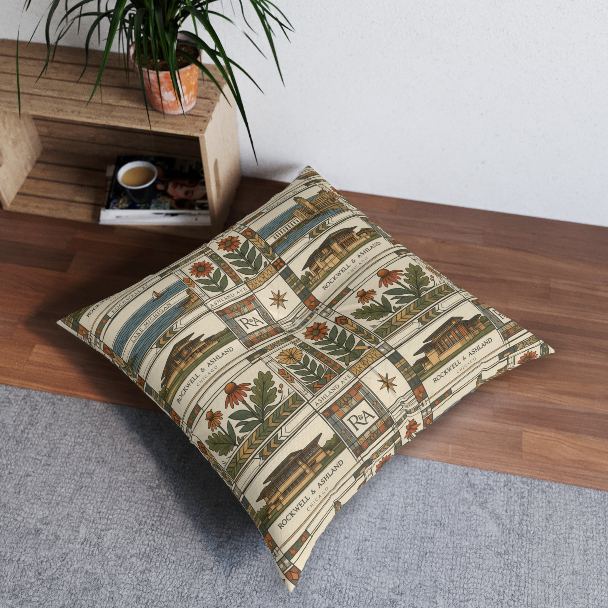 Prairie School Textile Tufted Floor Pillow
