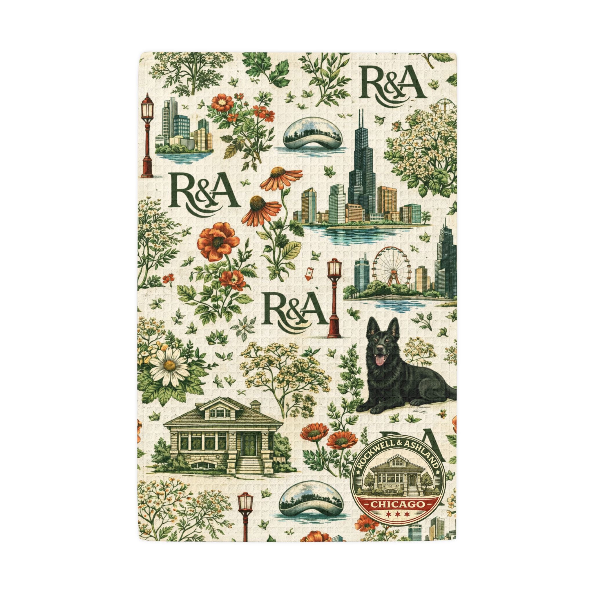 “R&A Bungalow” Waffle Weave Kitchen Towel