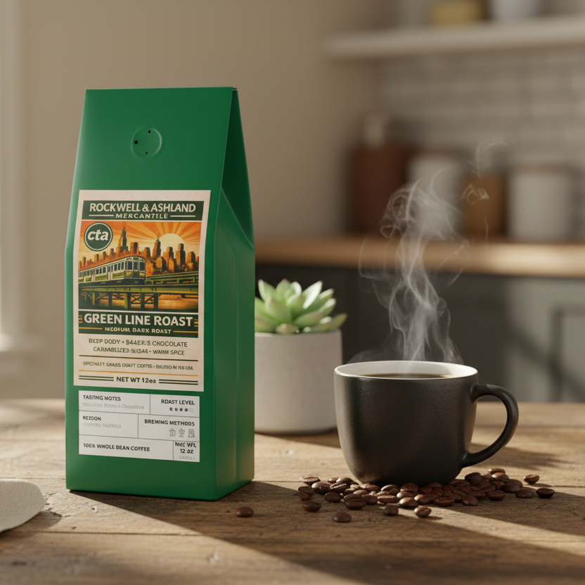 “Green Line Roast” (Medium-Dark Roast, whole bean) Coffee 12oz