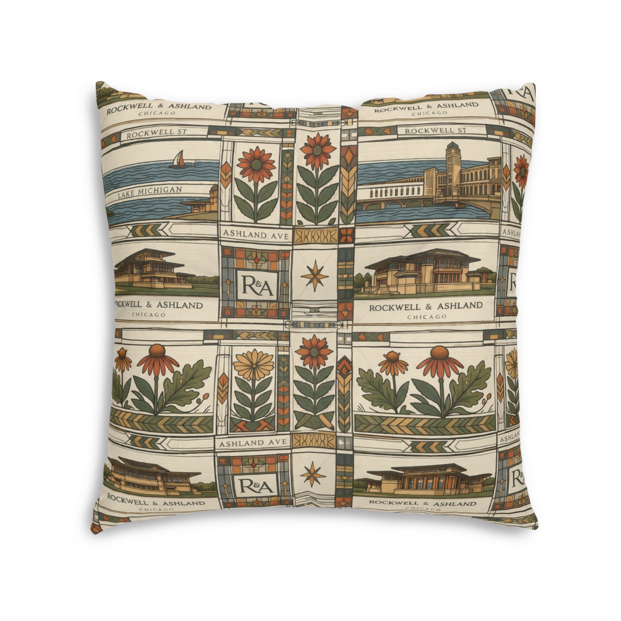 Prairie School Textile Tufted Floor Pillow