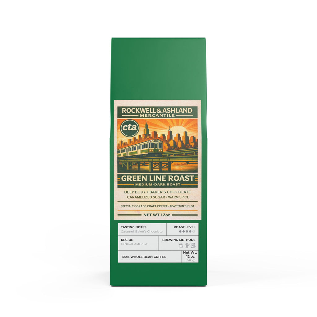 “Green Line Roast” (Medium-Dark Roast, whole bean) Coffee 12oz
