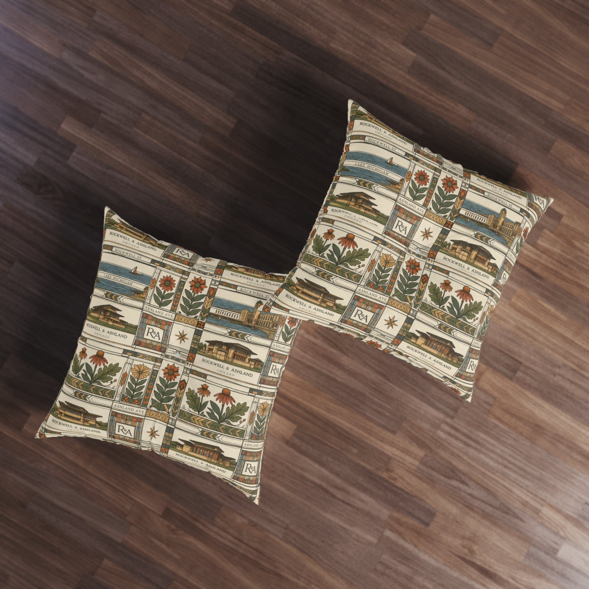 Prairie School Textile Tufted Floor Pillow