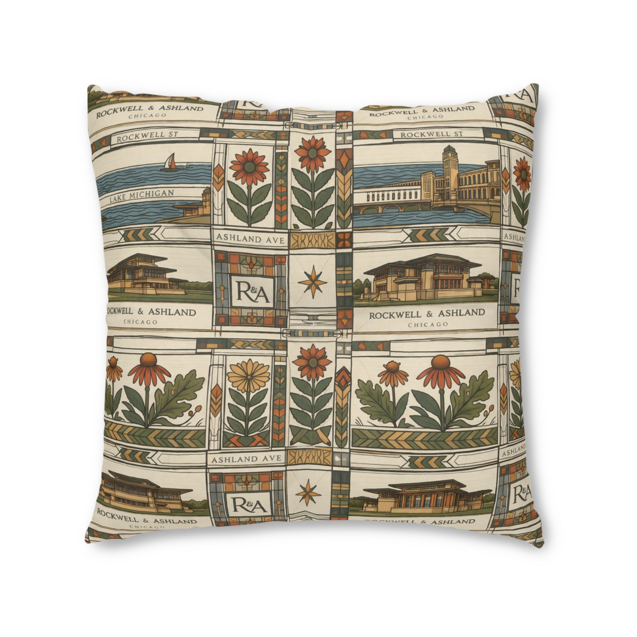 Prairie School Textile Tufted Floor Pillow