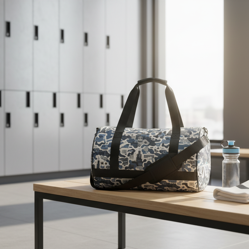 “Disguised As Chicago” camouflage gym bag