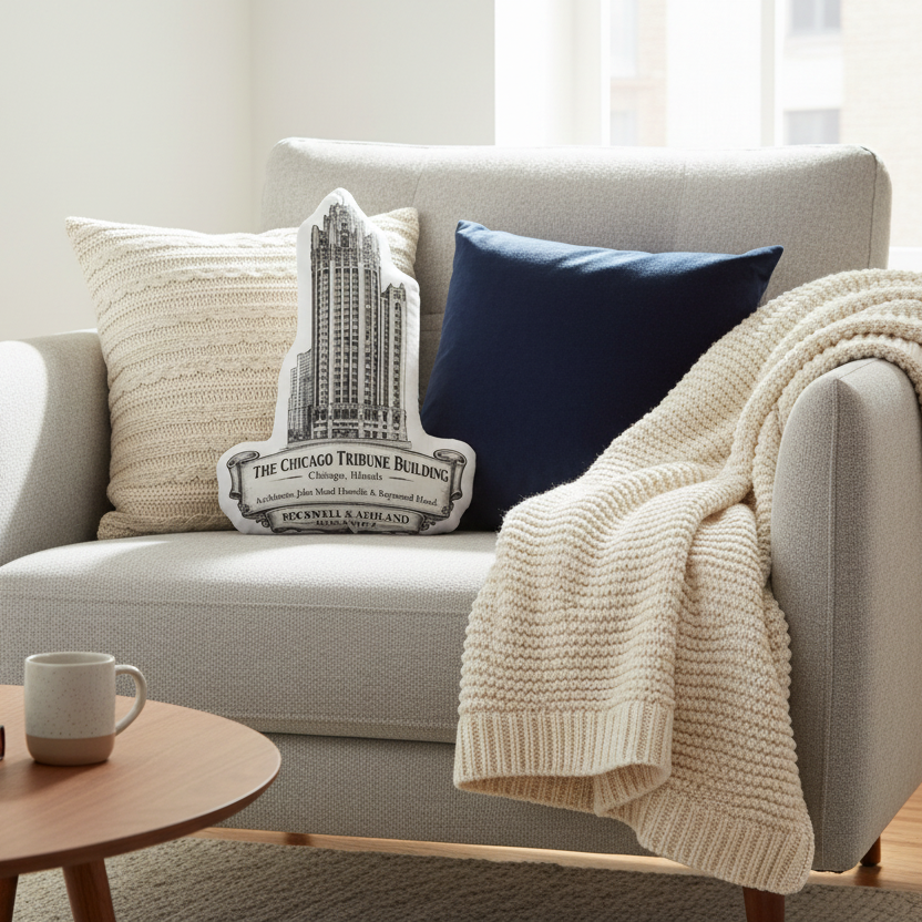 R&A Chicago Tribune Building Shaped Pillow