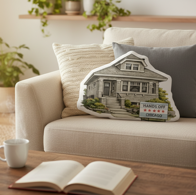 Hands OFF Chicago Bungalow shaped pillow
