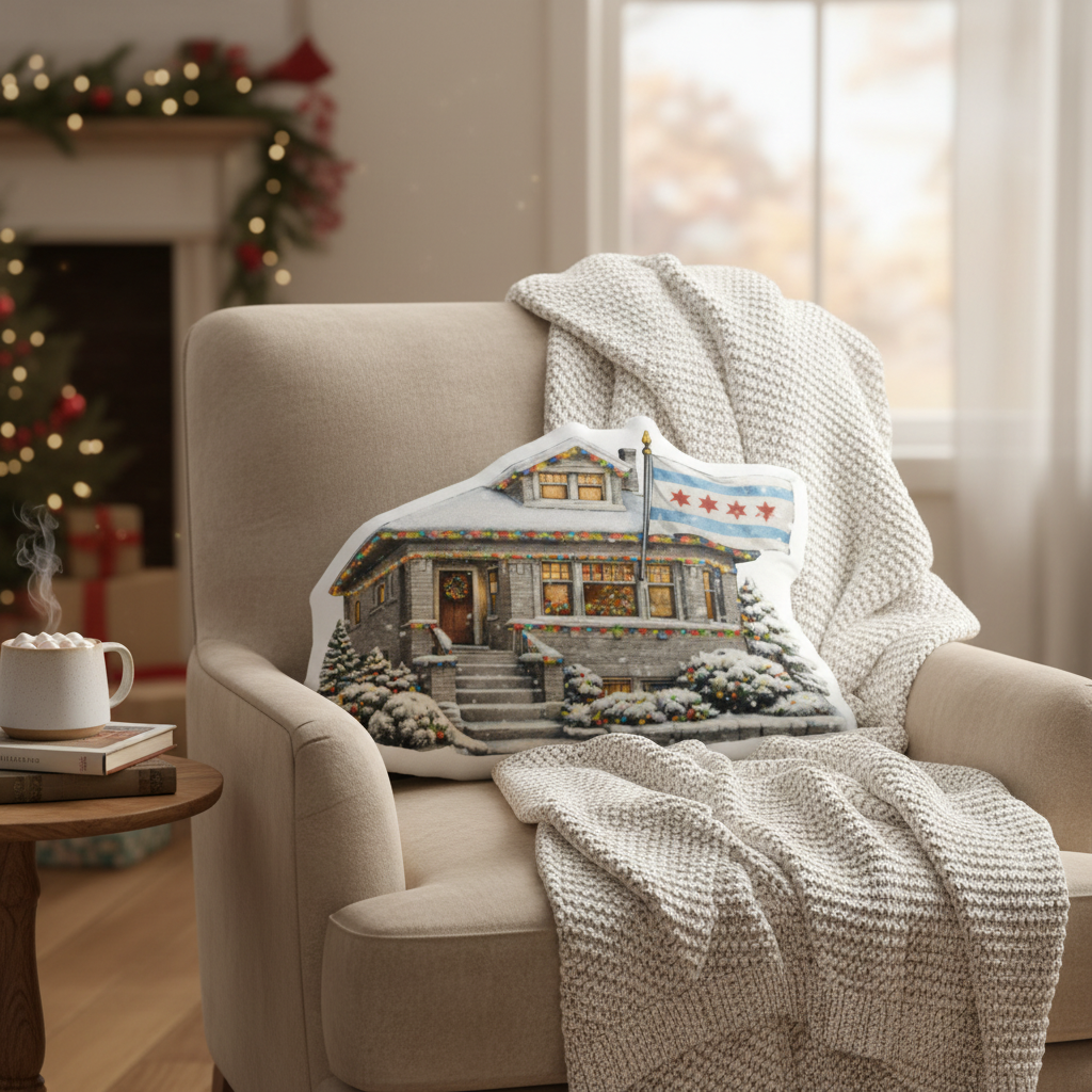 Chicago Holiday Bungalow shaped pillow