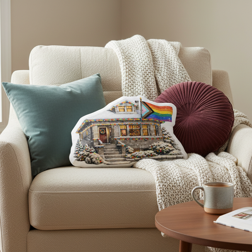 Holiday Pride Bungalow shaped pillow