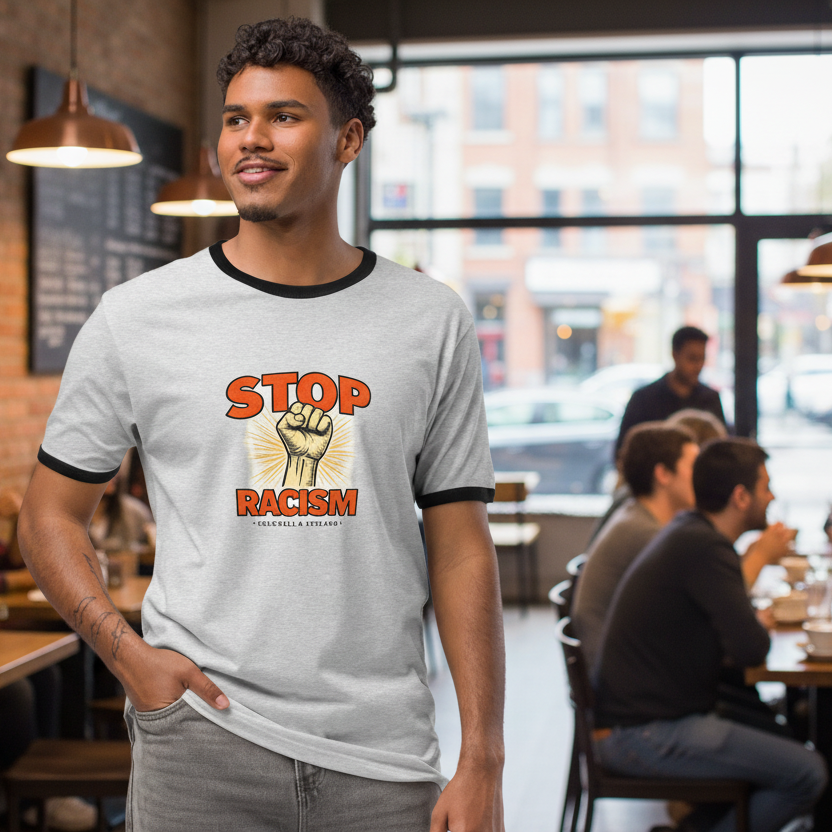 “Stop Racism” Unisex ringer t-shirt